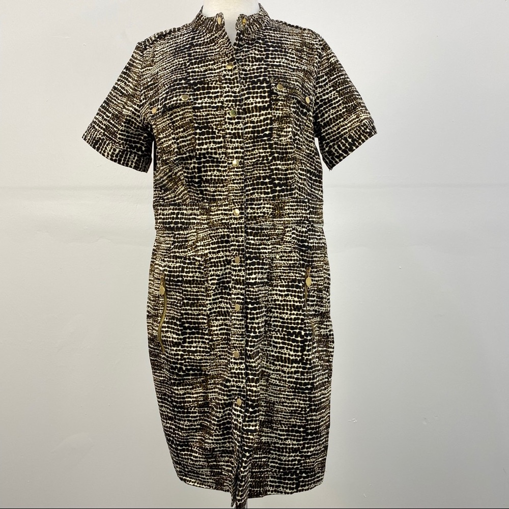 Calvin Klein Brown Snake Skin Button Up Dress